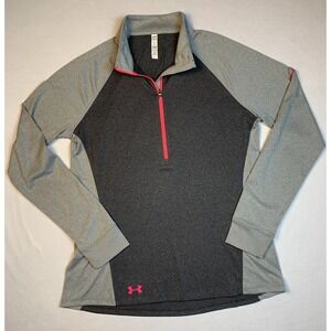 Under Armour Freedom Shirt Womens XL Gray Pink HeatGear Quarter Zip Loose Fit